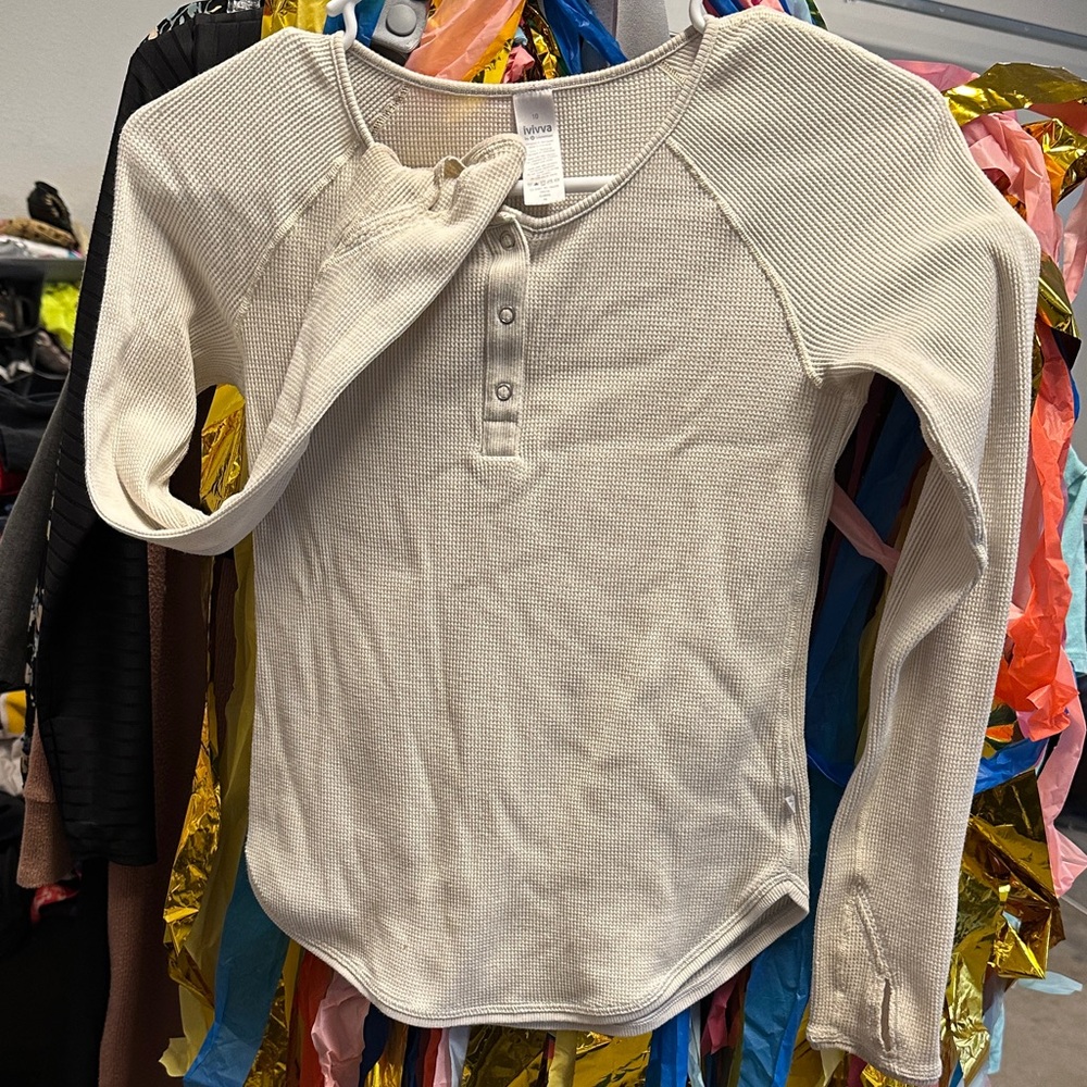 Ivivva Cream Waffle Knit Henley Top